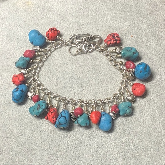 Jewelry - Southwest Spirit Turquoise & Coral Colored Howlite Charm Bracelet
